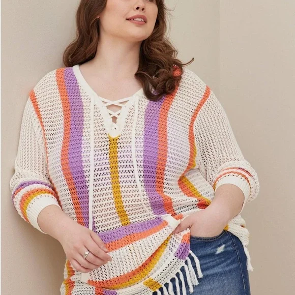 Torrid NWOT open stitch pullover summer sweater - Picture 4 of 6